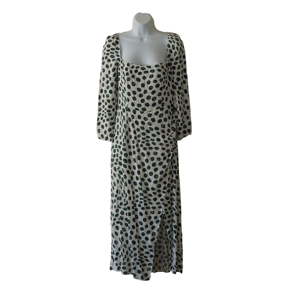 A6 NWoT REFORMATION Green Spot Print Square Neckline Hilda Midi Dress Size 6 - Picture 2 of 7